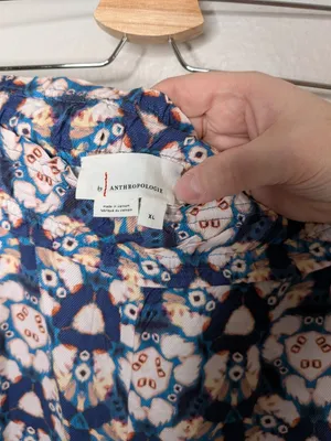 Anthropologie Geometrical Blue White Wide-Leg Pull on Pants XL thumbnail 4