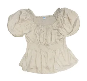 Old Navy Sage Short Puff Sleeve Smocked Babydoll Blouse SZ M Cottage Milkmaid thumbnail 1