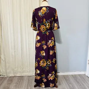 Everly Women Purple Floral V-Neck Side Slit Maxi Dress Size S‎ thumbnail 5