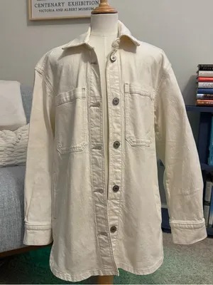 Abercrombie Women's Denim Shirt Jacket in Cream/Off-White thumbnail 5