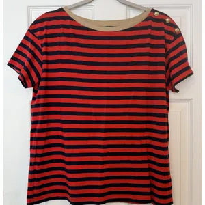Lauren Ralph Lauren Women’s Top Sz LG Red Navy‎ Stripe Gold Buttons Equestrian thumbnail 1