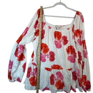 Shavonne Dorsey Floral Peasant Blouse Long Sleeve Pink‎ Red White Boho Top 1X thumbnail 7