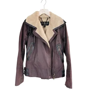 Barbour Women's Ordinance wax coated Jacket in Brown shearling lining GUC thumbnail 2