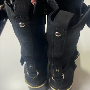 Vince Camuto Kerivini Black Suede Leather Buckle Zip Moto Biker Boots Women's 8M thumbnail 2
