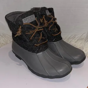 Sperry Saltwater Rain Duck Boots Womens Size 6. Gray Rubber Quilted Wool thumbnail 1