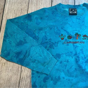 Vintage 90s Caribbean Sweater Adult Medium Blue Pullover Retro Watercolor Nature thumbnail 7