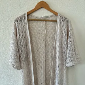 Liberty Love Cardigan Size S Cream Crochet Fringe Boho Open Front Cover‎ Up thumbnail 3
