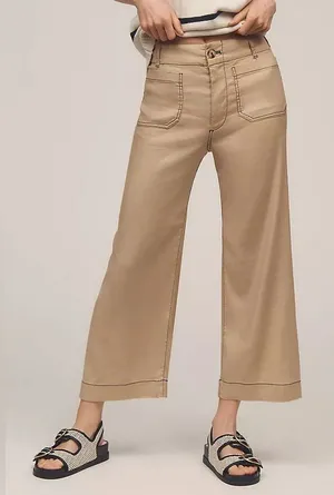 Maeve Colette Cropped Wide-Leg Pant Contrast-Stitch Linen Size 31 thumbnail 1