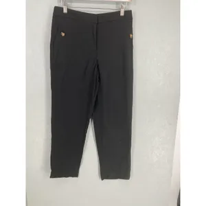 J.Crew Linen Cotton Pants Black Tapered Elastic Back Waist Womens Size 6 thumbnail 2