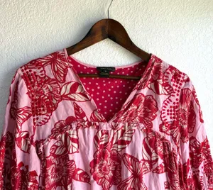 Anthropologie Vineet Bahl Womens Shirt l Pink Red Floral Embroidered Size Medium thumbnail 4
