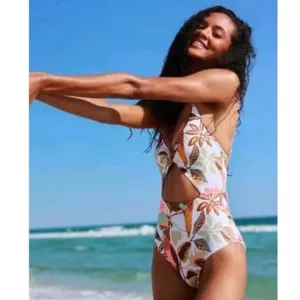 NEW Aerie Twist Front Floral Leaf Cut Out One Piece Swimsuit Size Small thumbnail 12
