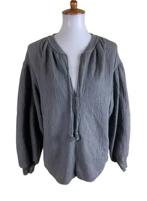 Aerie Gray Textured Pullover Top Long Sleeve Casual Lounge‎ XXS thumbnail 1