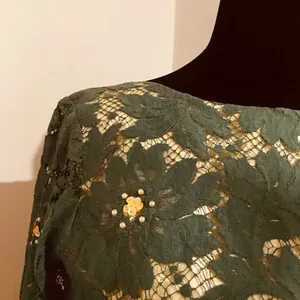 UNBRANDED Hand-Made Vintage 60s Green Lace Yellow Satin Beaded Fitted Dress XXS thumbnail 7