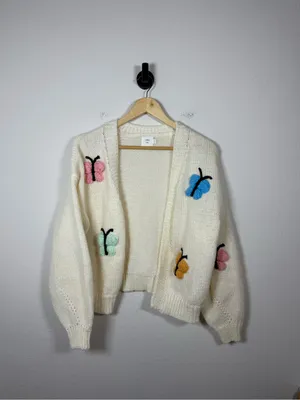 Luna Ivy Chunky Knit Butterfly Cardigan 3D Novelty Open Front Size S thumbnail 5