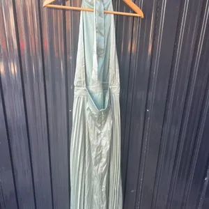 Lulus Totally Charming Sage Green Satin Pleated Halter Midi Dress L thumbnail 8