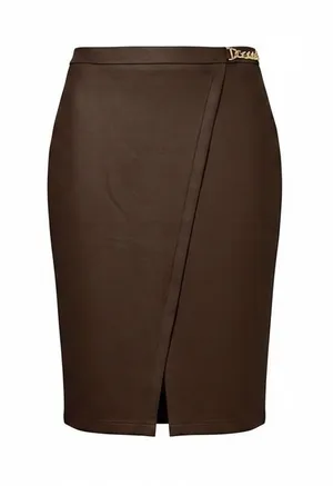 Marc New York Andrew Marc Brown Faux Leather Wrap Midi Skirt Gold Chain M3MSE247 thumbnail 1