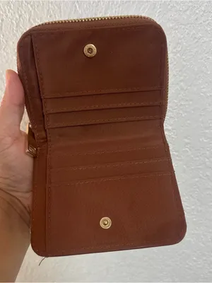 Floral Zip Card Wallet in Tan and Brown thumbnail 4
