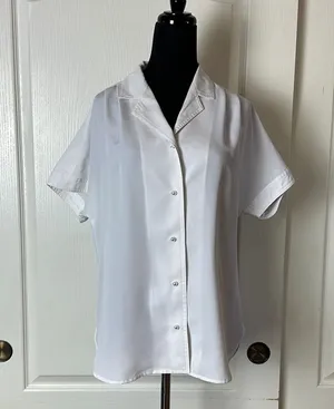 Vintage White Pearl Column Star Moon Button Up Short Sleebe Blouse thumbnail 1