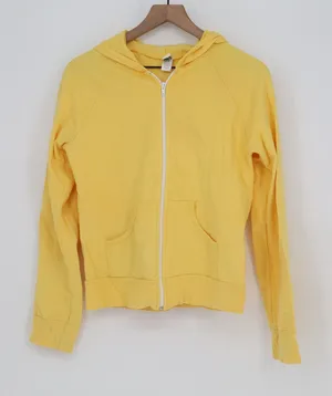 Banzai Hoodie Womens S/M Zip Up Yellow Raglan Sleeve Cotton USA Good thumbnail 1