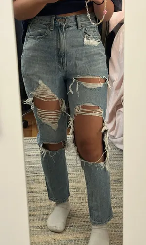 American Eagle highest rise ripped mom jean thumbnail 1