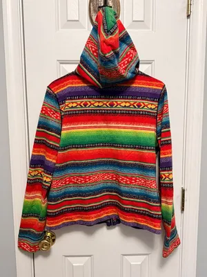 Lauren Ralph Lauren Serape Stripe Zip Hoodie Jacket Southwestern Baja Large Boho thumbnail 3