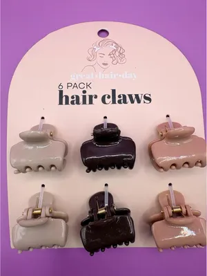 great hair day 6 Pack Plastic Hair Claws Assorted Beige Brown Pink Solid thumbnail 2