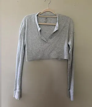 SKIMS Heather Gray Button-Up Crop Sweatshirt thumbnail 1