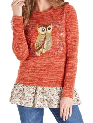 Joe Browns Women’s Shirt Tunic Owl‎ Embroidery Floral Cotton Blend Orange Size 8 thumbnail 1