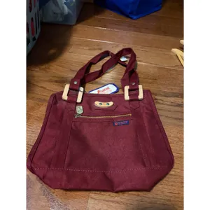 American‎ Eagles Tote Bag Vintage 90s Burgundy Canvas Wood Buckle NWT OS Retro thumbnail 3