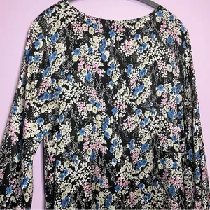 Vintage Express Slip Dress Long Sleeves Black Blue Ditsy Floral Y2K Large thumbnail 6