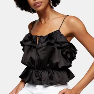 Topshop‎ Ruffle Detail Black Cami Blouse Size 6 thumbnail 3