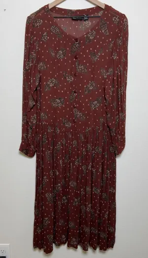 Phool Women Midi‎ Dress M Rust Brown Feather Academia Goblin Gremlin Whimsigoth thumbnail 1