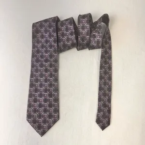 Pronto Uomo Silk Tie Men's Grey Purple Designer Necktie Office Geometric Carrier thumbnail 3