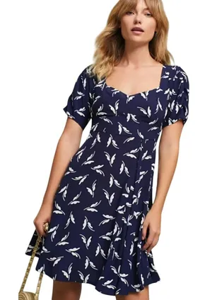 Anthropologie Maeve Fern Ruched Dress Navy & White Printed Size 14 thumbnail 1