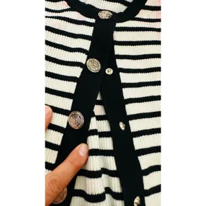 MAJE Black White Striped Gold Button Detail Cardigan Cropped Size 2 FLAWED thumbnail 5