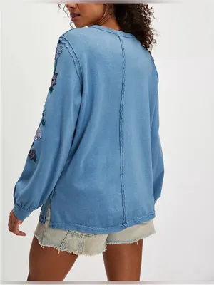 NWOT Free People Violet Vines Long Sleeve - storm combo blue - Large thumbnail 5