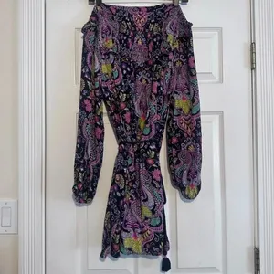 NWT Anthropologie Mini Dress Paisley Vibrant Boho Smocked Collar‎ Med thumbnail 5