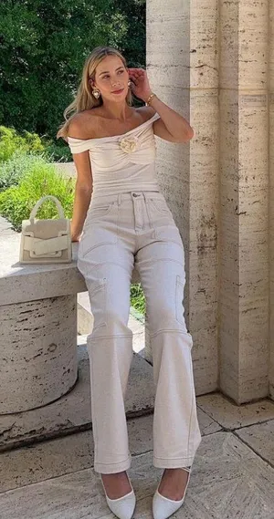 Avec Les Filles Cream Denim Jeans thumbnail 3