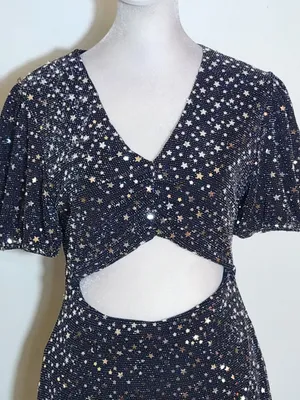 Altar'd State Black Metallic Star Cutout Mini Dress Size Medium thumbnail 3
