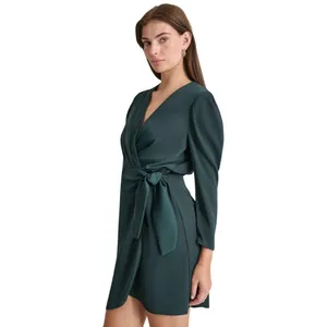 DKNY Womens Faux-Wrap Puff-Sleeve V-Neck Dress DD4HTC02 Pine Green 10 thumbnail 8