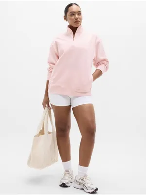 New Athleta M Forever Fleece 1/4 Zip Sweatshirt Pink Sand Medium Regular thumbnail 5