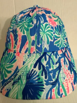 Lilly Pulitzer Blue Tropical Print Sun Hat with Pink & Green Accents thumbnail 2