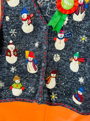 Navy Snowman Embroidered Holiday Sweater Vest - Women's Festive Knit thumbnail 6