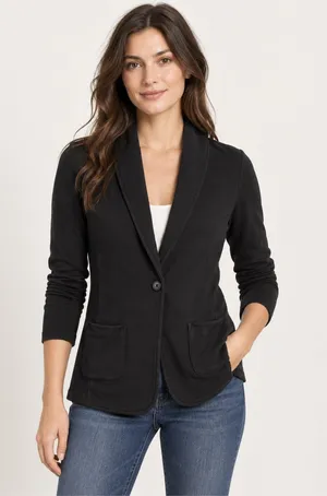 James Perse Standard Sz 3 US L Black Shawl Collar Knit Blazer 1 Button Cotton thumbnail 1