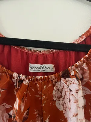 Rust Orange Silk Floral Mini Dress XS Euro Summer Resort Romantic Flutter Sleeve thumbnail 2