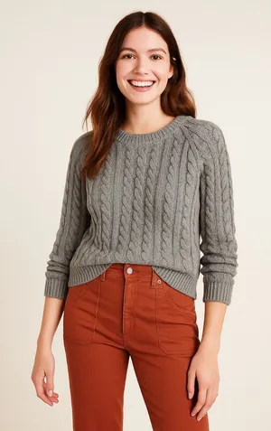 🤍 MARRAKECH Gray Cable Knit Cotton Sweater 🤍 Women’s Small‎ Cozy Classic thumbnail 1