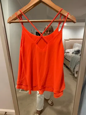Naked Zebra Women's Neon Orange Double Layer Chiffon Cami Tank Top Size S thumbnail 3