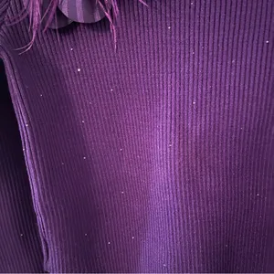 Women’s Purple Floral Rhinestone Ribbed Long Sleeve Crop Top thumbnail 7