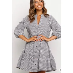 Petal + Pup Shirt Dress Women S/M Peach Gingham‎ Cottagecore Tiered Mini Button thumbnail 2
