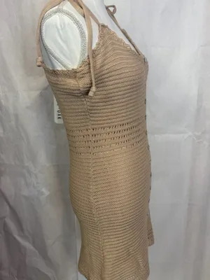 Tie-Shoulder Knit Mini Dress in Tan thumbnail 6